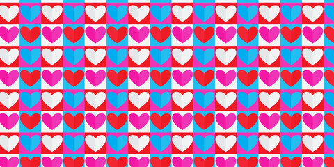 Paper cut heart shape seamless pattern on white background Vector illustration for Valentine's day design