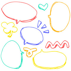 手書きの吹き出しセット、ペン画の吹き出し　ポップなフレームセット、カラフルな線