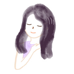 ヘアケアをする女性のイラスト