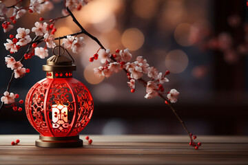 chinese new year lanterns, chinese new year dragon, fireworks in the city, wallpaper and social media background for china newyears festival