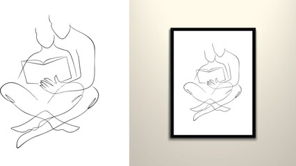 Couple reading book line art drawing 