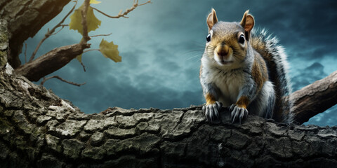Squirrel perched in a tree wallpapers, AI Generative.