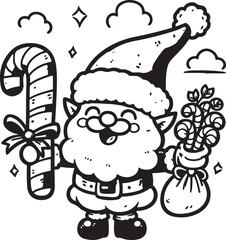 Santa cartoon character at Christmas with his props