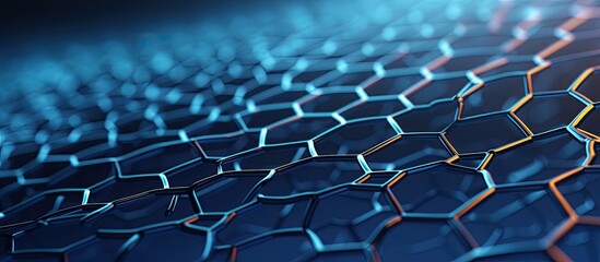 Naklejka premium Graphene or carbon surface illustrated in AI Generated, nanotechnology hexagonal form, close-up concept of atomic and molecular structure.