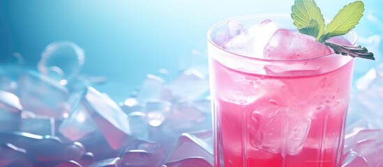 Focusing on a pink cocktail with ice and mint. - Powered by Adobe
