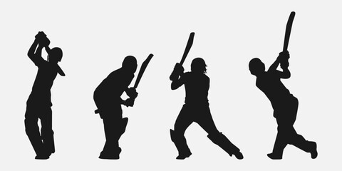 set of silhouettes of cricket athletes. isolated on white background. graphic vector illustration. - obrazy, fototapety, plakaty