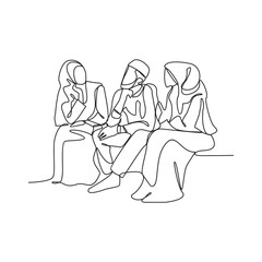 One continuous line drawing of a man is discussing with his wife and daughter in the living room vector illustration. Family activity illustration simple linear style vector design concept. 