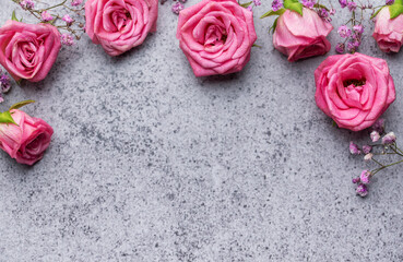 Valentine's Day card. Pink roses and gypsophila flowers