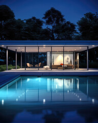 Fototapeta premium Evening photo of a modern villa with infinity pool