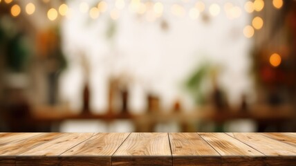 The empty wooden table top with blur background. Exuberant image. generative ai
