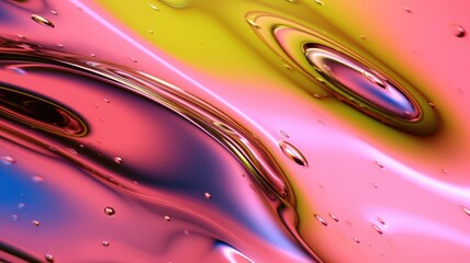 The close up of a glossy liquid surface in bright lime green and hot pink colors with a soft focus. Generative AI AIG30. generative AI