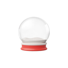 Empty 3d Christmas snow globe with a clear dome and classic red base, holiday decor.