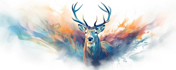 Foto op Plexiglas Watercolor deerhead animal photo on white background. © amazingfotommm
