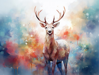 Watercolor deerhead animal photo on white background.