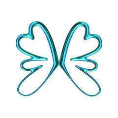 Y2K chrome color shape isolated. 3D liquid metal element butterfly. Y2K shiny chrome rendering illustration