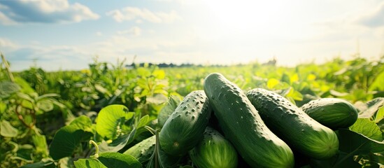 Cucumbers outside in a field.