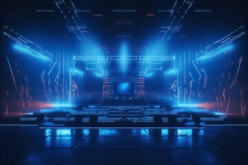 Modern large music stage in neon lighting