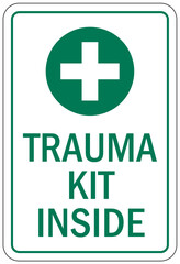 First aid sign and labels trauma kit inside