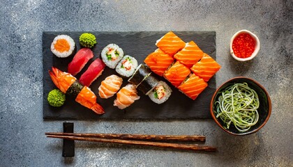 Zen Dining Experience: Sushi Ensemble on Cool Stone