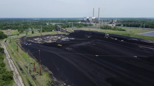 Enormous landfill of coal at DTE Belle River Power Plant, in East China, Michigan, USA