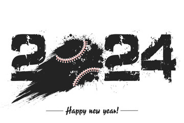 Happy New Year 2024 and baseball ball - 689501538