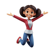 3d illustration of girl character happy jumping