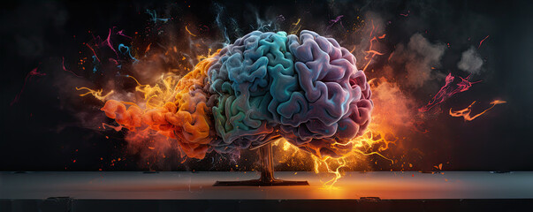 Human brain expolde illustrative style, fantasy idea concept. - Powered by Adobe