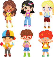Kids children day cartoon for school set cute