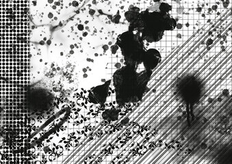 Items needed for collage, ink stains and grids, various black backgrounds, vector designs