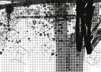 Items needed for collage, ink stains and grids, various black backgrounds, vector designs