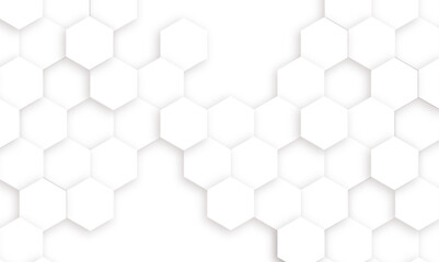 Naklejka premium Abstract white hexagonal geometric background with shadow. Luxury White 3D futuristic honeycomb mosaic white background. Abstract white lines background. Vector Illustration.