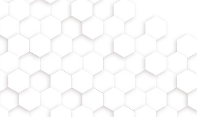 Abstract white hexagonal geometric background with shadow. Luxury White 3D futuristic honeycomb mosaic white background. Abstract white lines background. Vector Illustration.