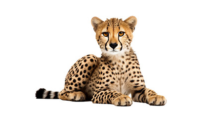 A cheetah lying down , isolated on transparent or white background, png