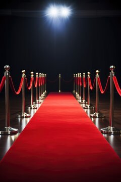 Red carpet with red rope barrier in a row. VIP event