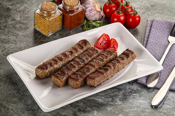 Grilled beef kebab minced meat
