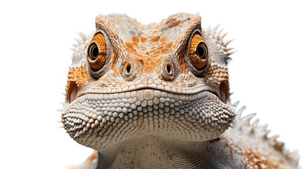 A close up of a lizard, isolated on transparent or white background, png