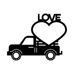 Love with Car. Mockup for a photo frame. Silhouette. Love, wedding, Valentine's Day. Vector
