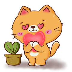 cat with heart for valentine day