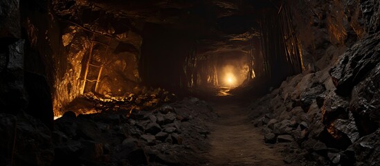 Fototapeta na wymiar Different coal breeds in an underground mine tunnel.