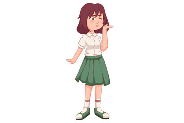 Cute Student Girl Character Design Illustration
