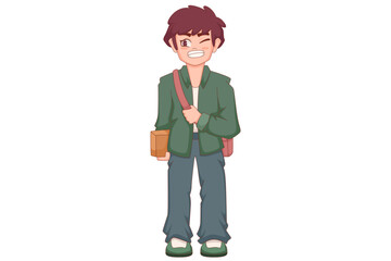 Cute Student boy Character Design Illustration