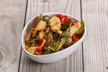 Thai red spicy curry with chicken