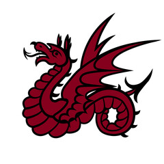 Heraldic dragon snake with wings. Symbol, sign, line, icon, silhouette, tattoo. Line and fill. Isolated vector illustration.