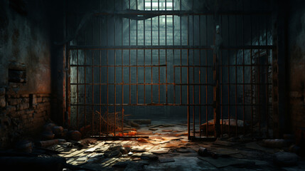Fototapeta na wymiar Prison cell with broken prison bars