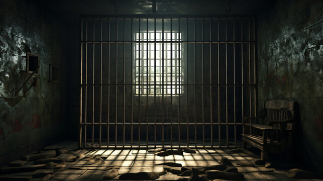 Prison cell with broken prison bars