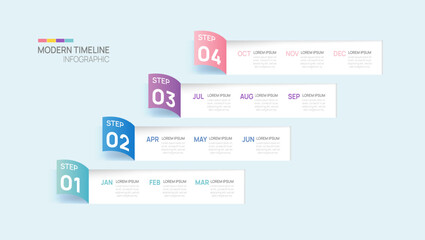Fototapeta premium Business step timeline infographic arrow template. Modern milestone element timeline diagram calendar and 4 quarter topics, vector infographics.