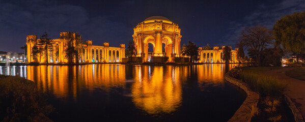 Palace of Fine Arts Museum at Night in San Francisco, California, USA - Panorama
