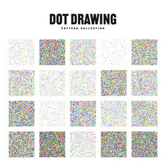 Square shaped dotted objects, vintage stipple elements. Stippling, dotwork drawing, shading using dots. Halftone effect. Colored noise grainy texture, pattern. Vector illustration.