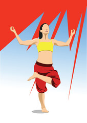 Woman practicing Yoga exercises. Vector 3d hand drawn Illustration by Adobe Illustrator