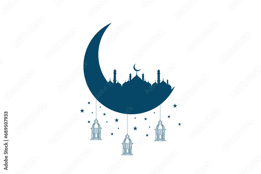 Wall mural Eid al adha bakrid festival social media post or banner template with mosque, moon white background Islamic design Vector file